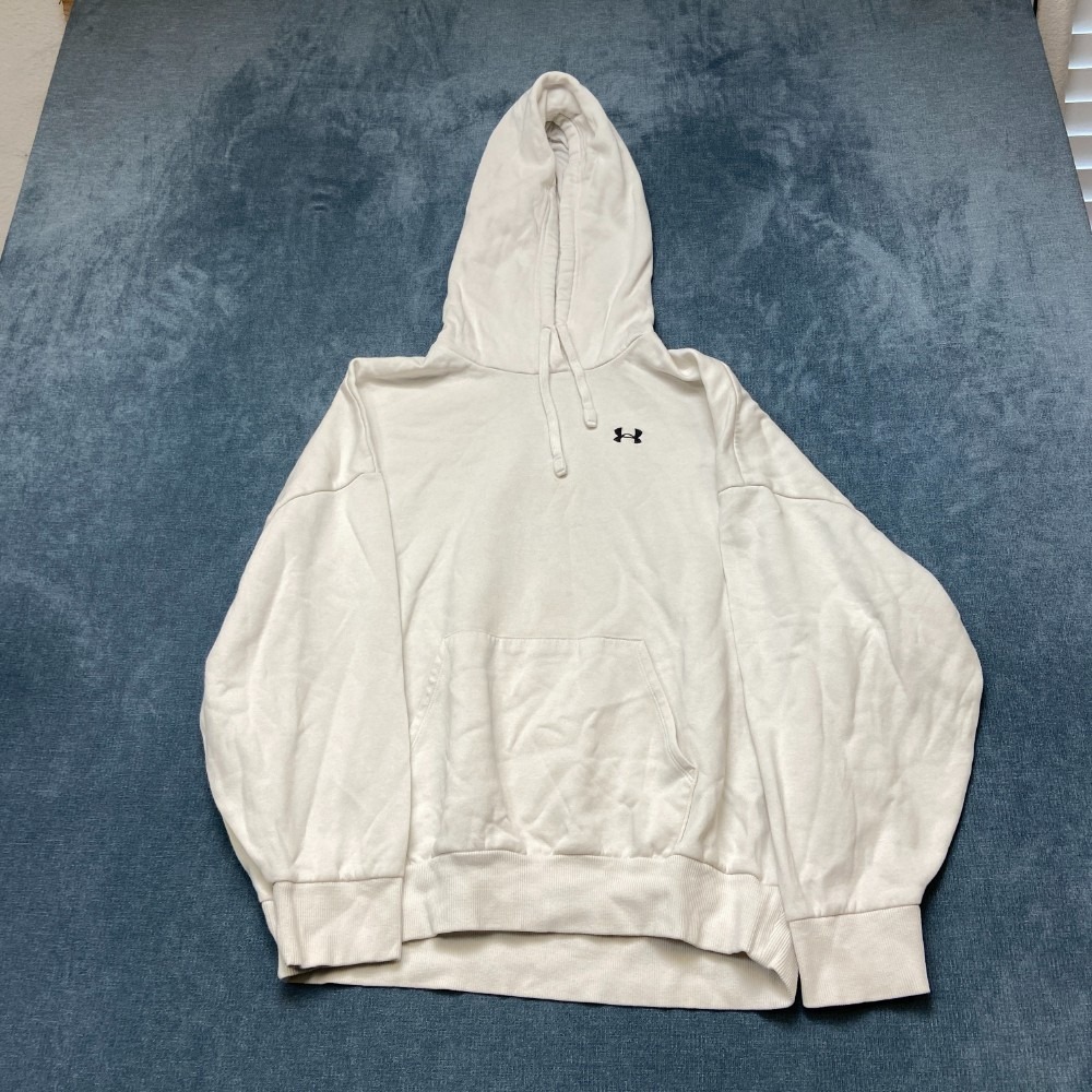 Under Armour Hoodie Womens Medium White Cotton Fleece Lined Logo Drawstring